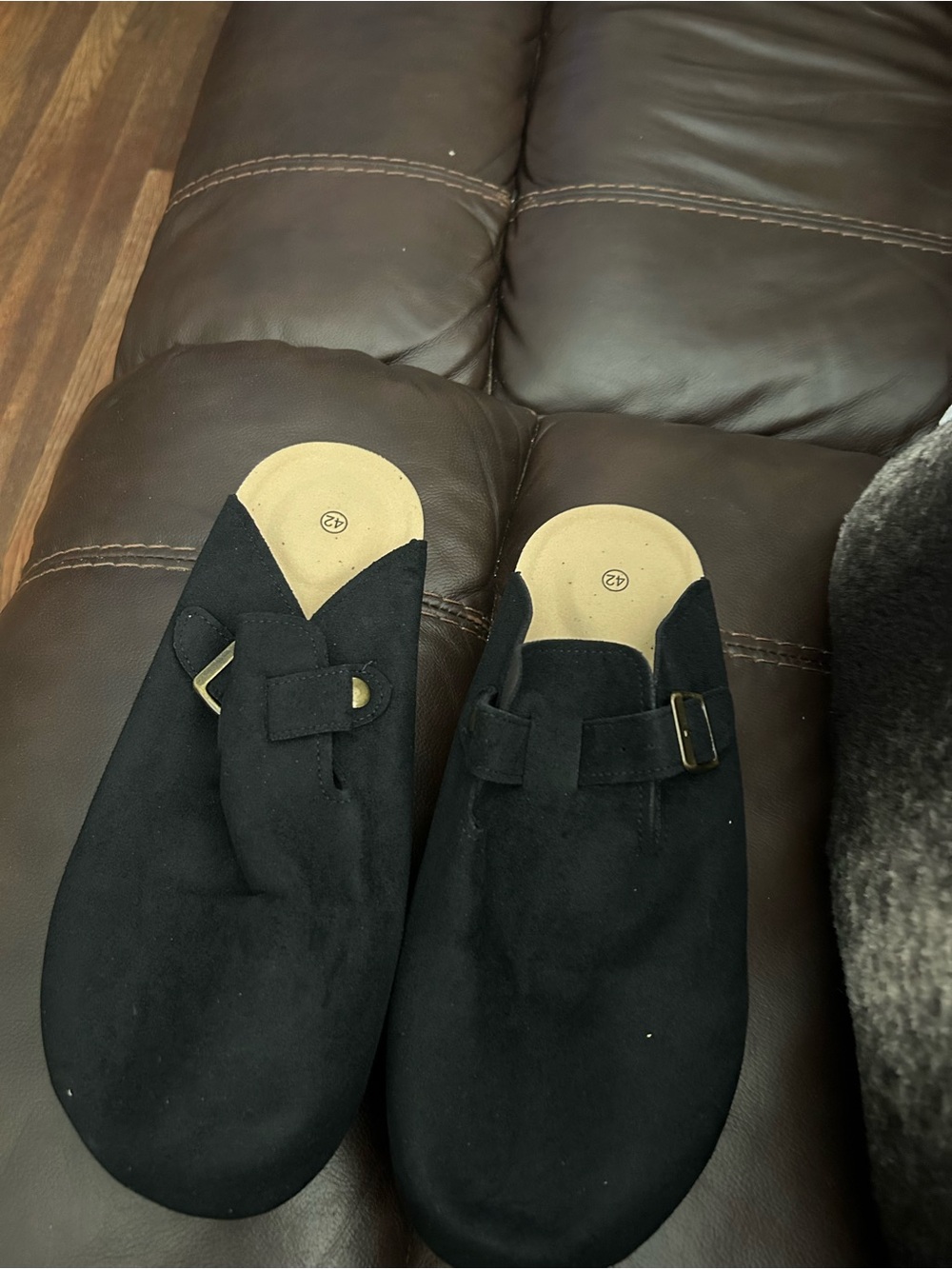 SHEIN Black Suede Slip-On Loafers with Buckle Accent